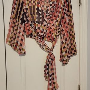 Kimono sleeve wrap sheer top